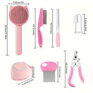 8Pcs Cat Grooming Kit: Brush & Nail Clipper