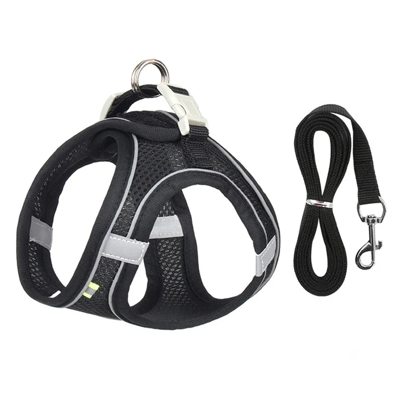 Adjustable Puppy & Cat Harness Vest Set with Leash — Perfect for Small Dogs, Chihuahuas & French Bulldogs!