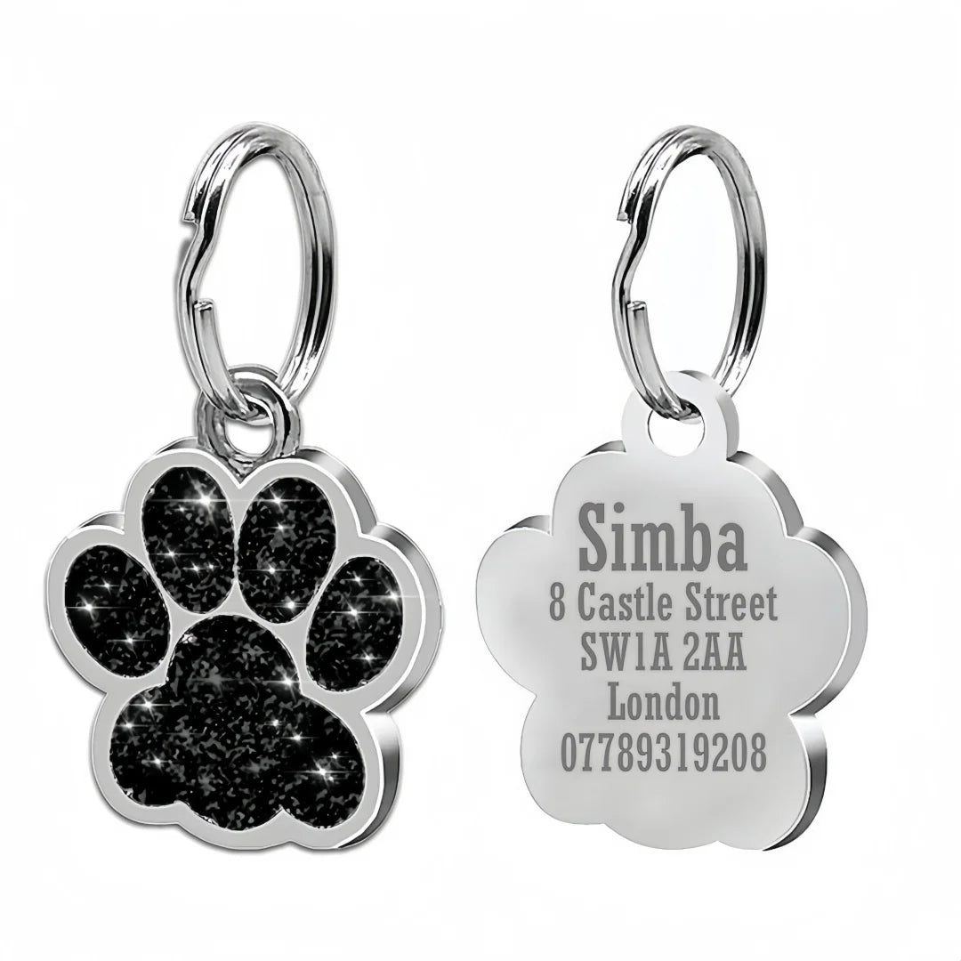 Pet ID Tags - Paw Glitter 1 Pack (Name + Phone)