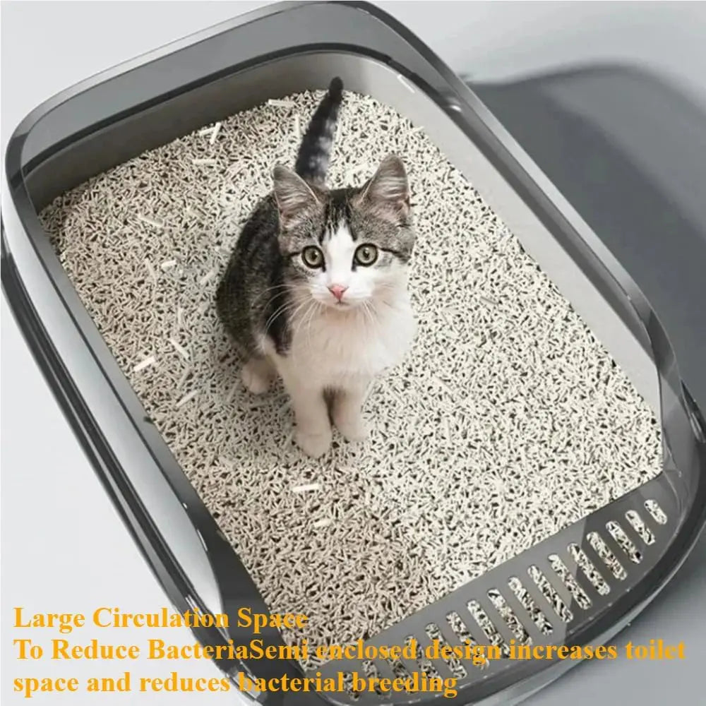 Semi-Enclosed Cat Litter Box Splashproof Kitten Tray