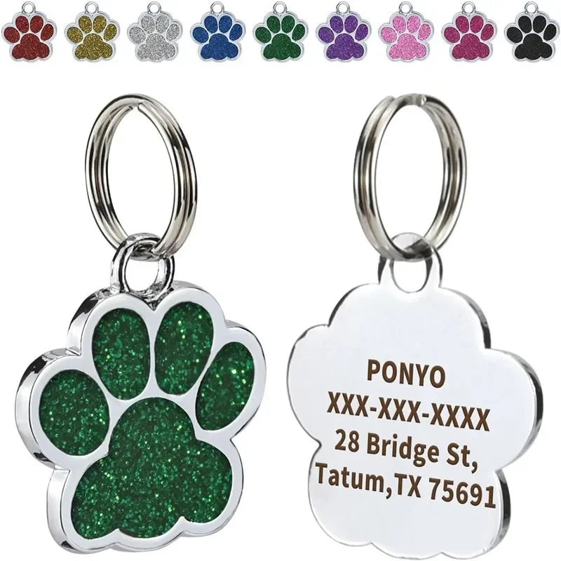 Pet ID Tags - Paw Glitter 1 Pack (Name + Phone)