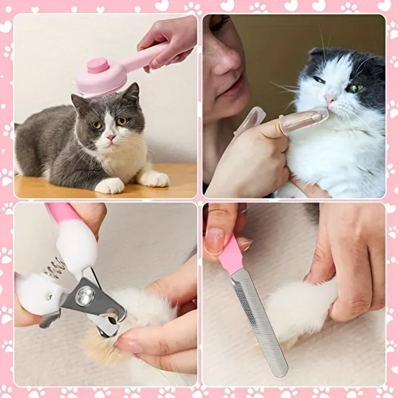 8Pcs Cat Grooming Kit: Brush & Nail Clipper