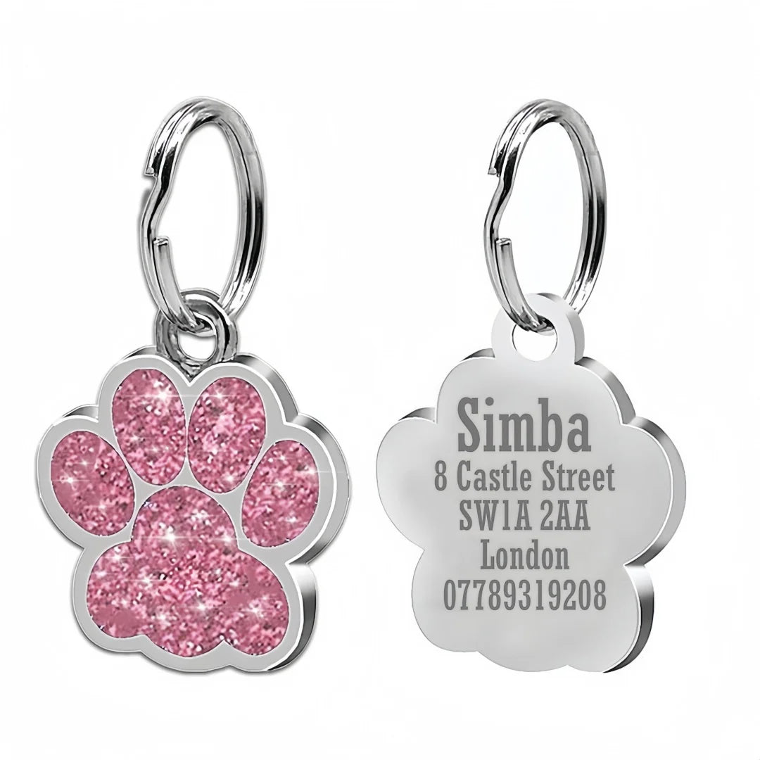 Pet ID Tags - Paw Glitter 1 Pack (Name + Phone)