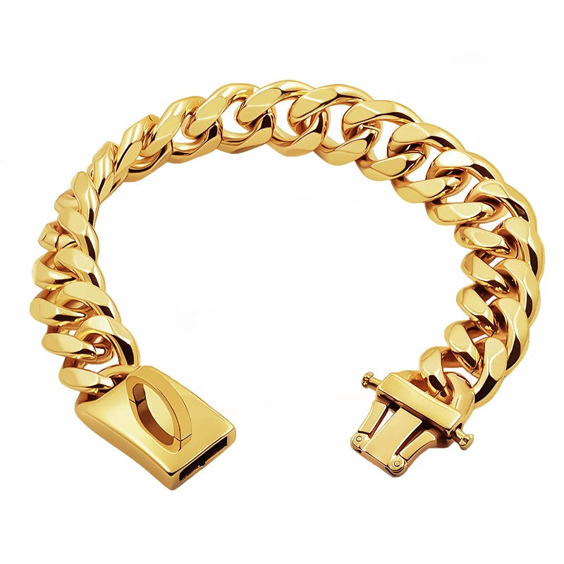 Gold Stainless Steel Dog Collar 19mm Wide