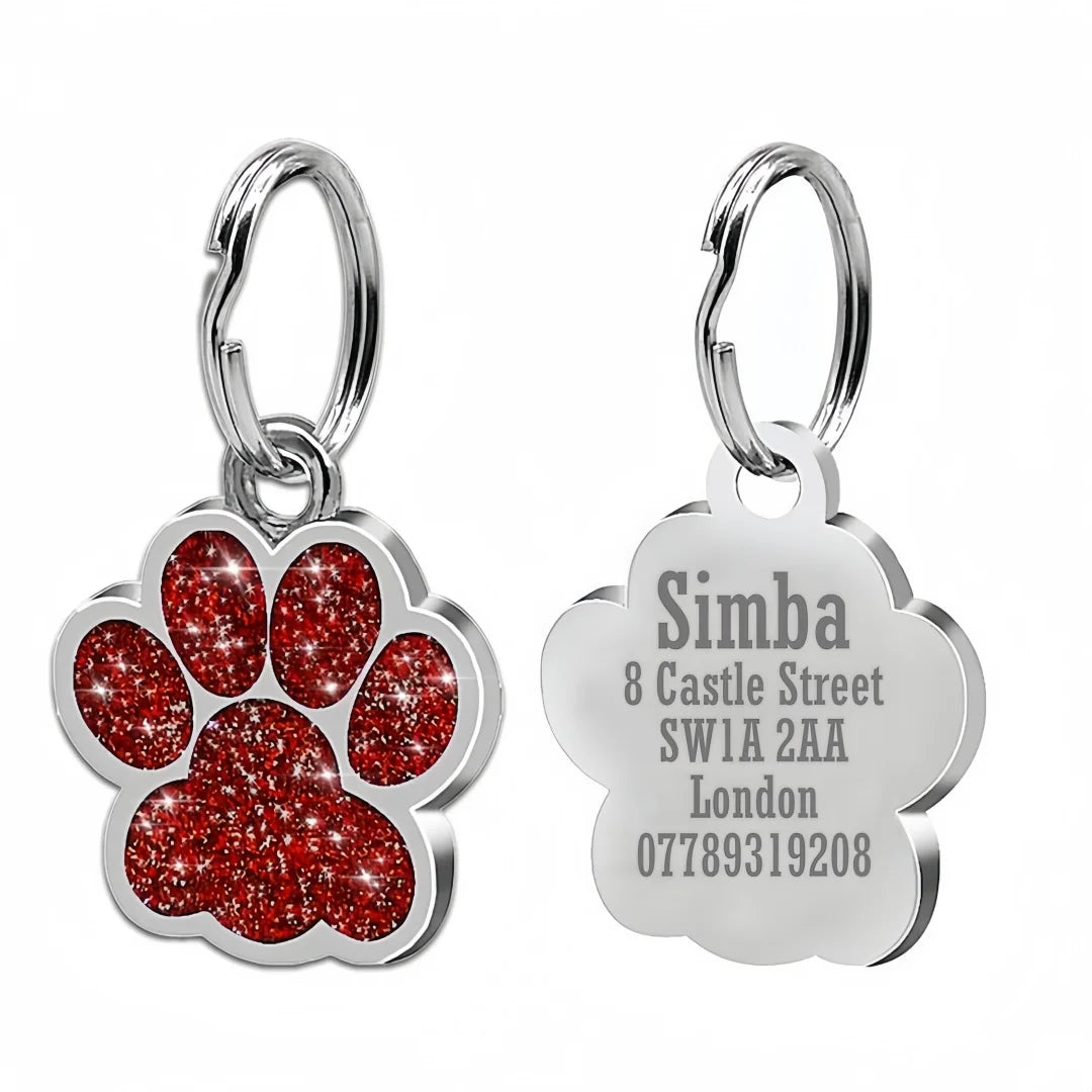 Pet ID Tags - Paw Glitter 1 Pack (Name + Phone)