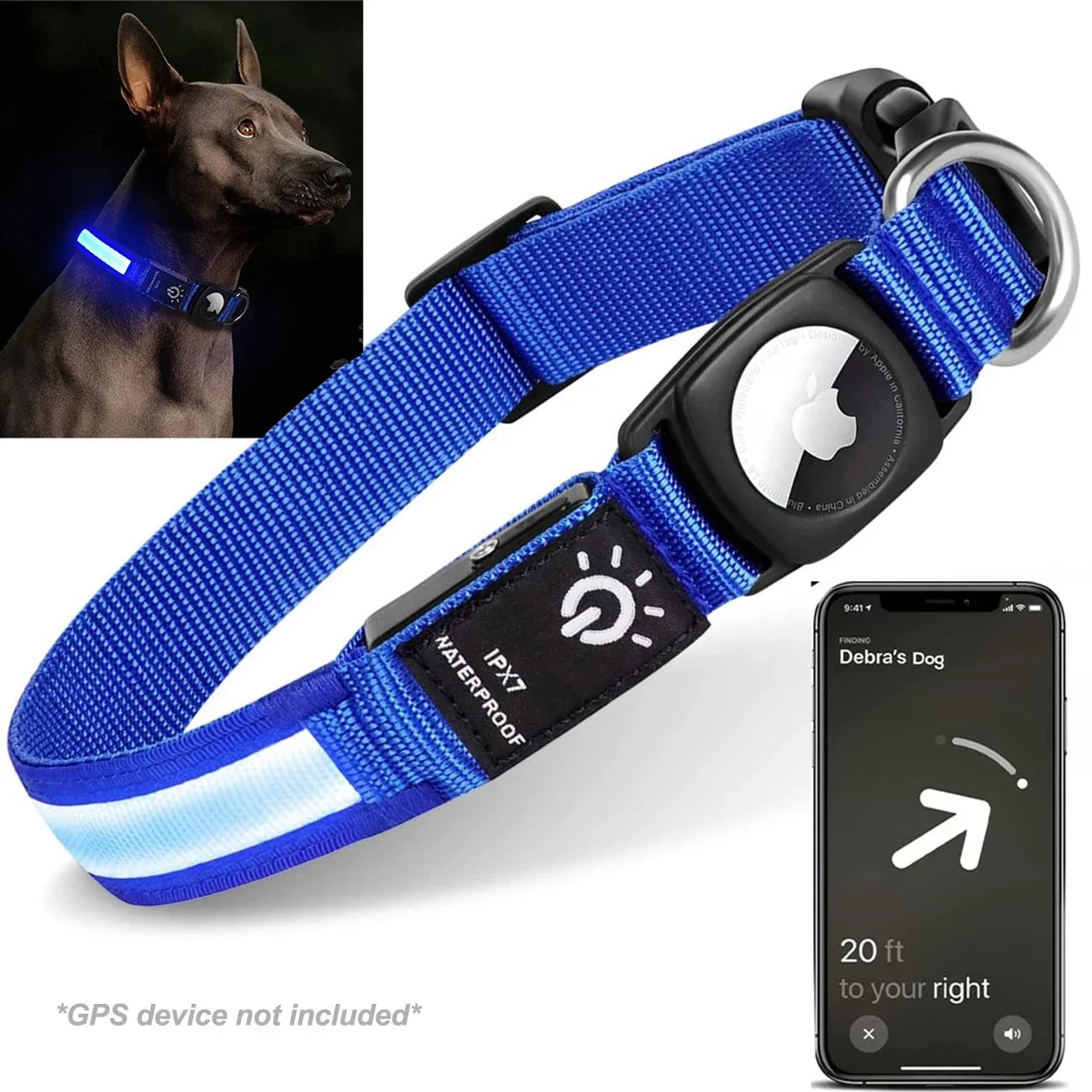 Apple AirTag LED Dog Collar by The Paw Prime