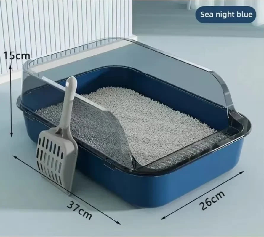 Semi-Enclosed Cat Litter Box Splashproof Kitten Tray