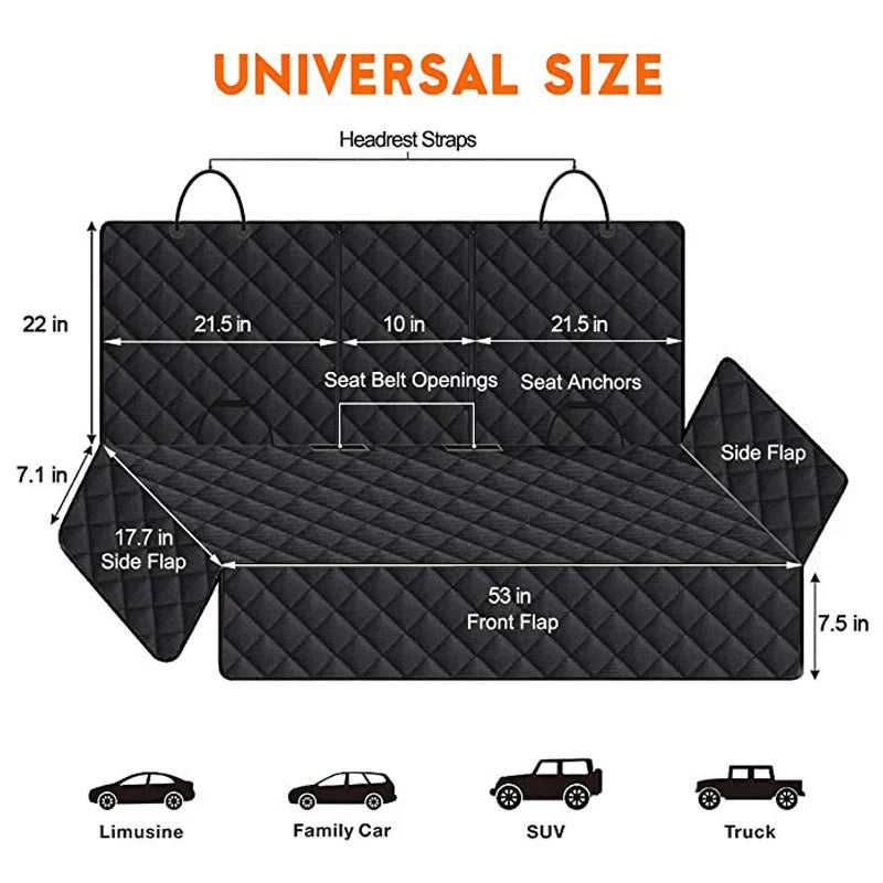 Waterproof Car Dog Seat Cover — Back Seat Protector Mat with Non-Slip Bottom!